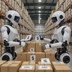 AI pricing -robot putting price tag on product